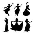 Silhouettes of dancing girls Indian dances and oriental belly dancing